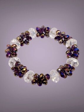 Gorgeous Multi Faceted Purple and Clear AB Glass Bead Stretch Bracelet